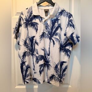 H&M White Polo with Navy Palm-Print